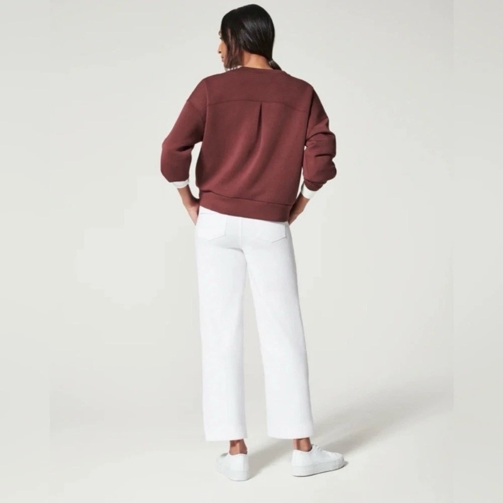 SPANX White Twill Wide Leg Cropped Pull-On Pants, Medium, Sailor Button Stretch - Picture 2 of 11